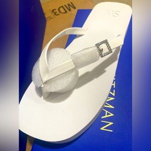 Stewart Weitzman white flip flops